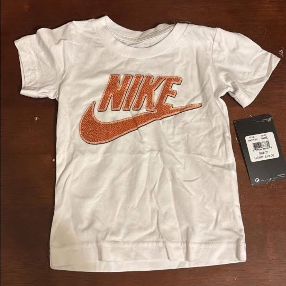 Nike Kids Tee with Orange Logo on White
